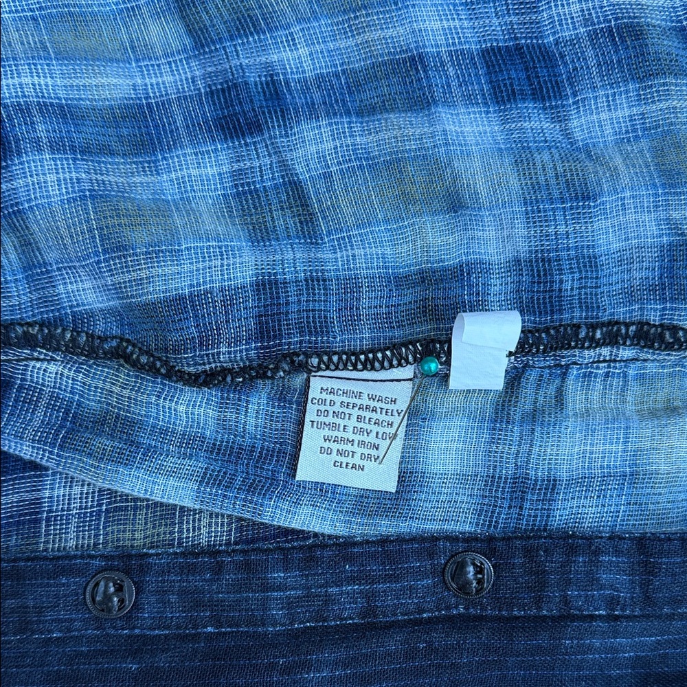 Ryan Michael Indigo Washed Cotton Flounce Sleeve Shirt w/ Buffalo Buttons XXL - Picture 14 of 14